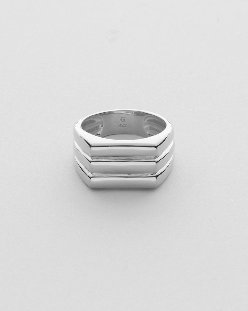 Triple Band Signet Ring Silver
