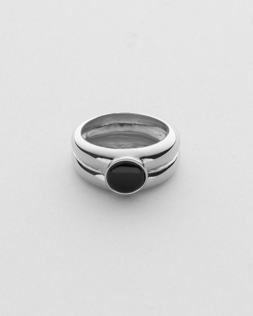 Double Band Onyx Ring Silver