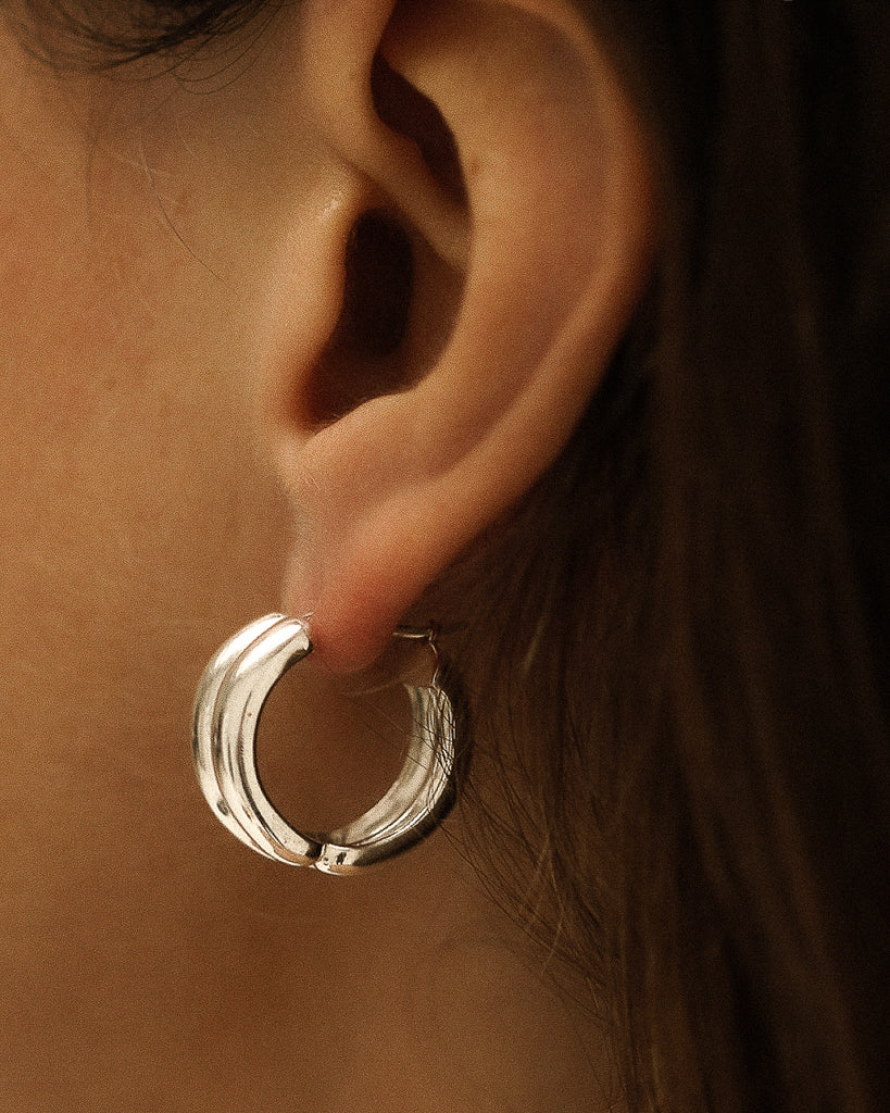 Double Puffy Band Hoops Silver