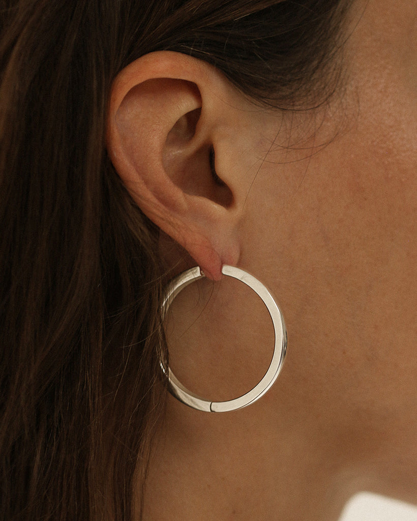 Puffy Square Hoops Big Silver